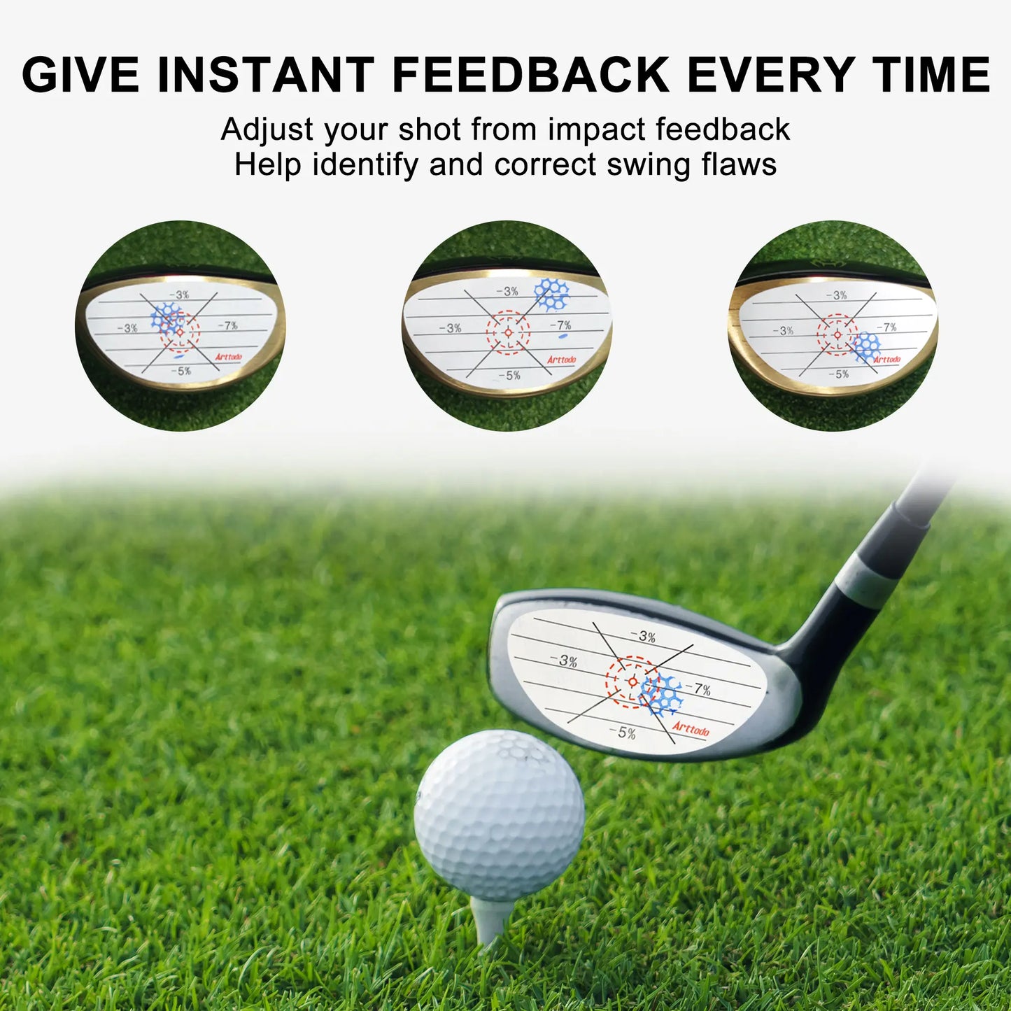 Golf Impact Tape, Golf Impact Sticker, Golf Ball Tracker, Self-Teaching Sweet Spot and Consistency Analysis, Golf Training Aids
