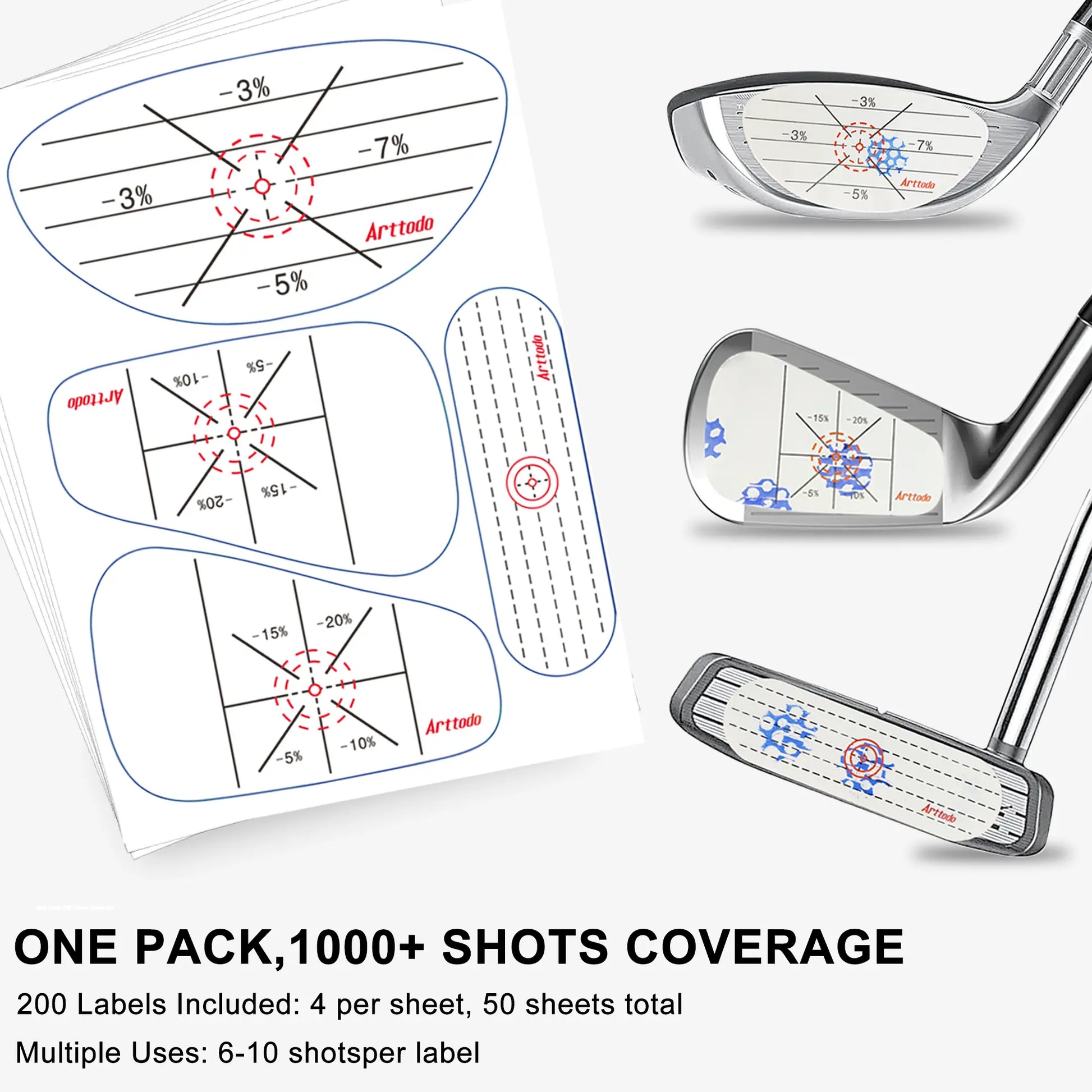 Golf Impact Tape, Golf Impact Sticker, Golf Ball Tracker, Self-Teaching Sweet Spot and Consistency Analysis, Golf Training Aids