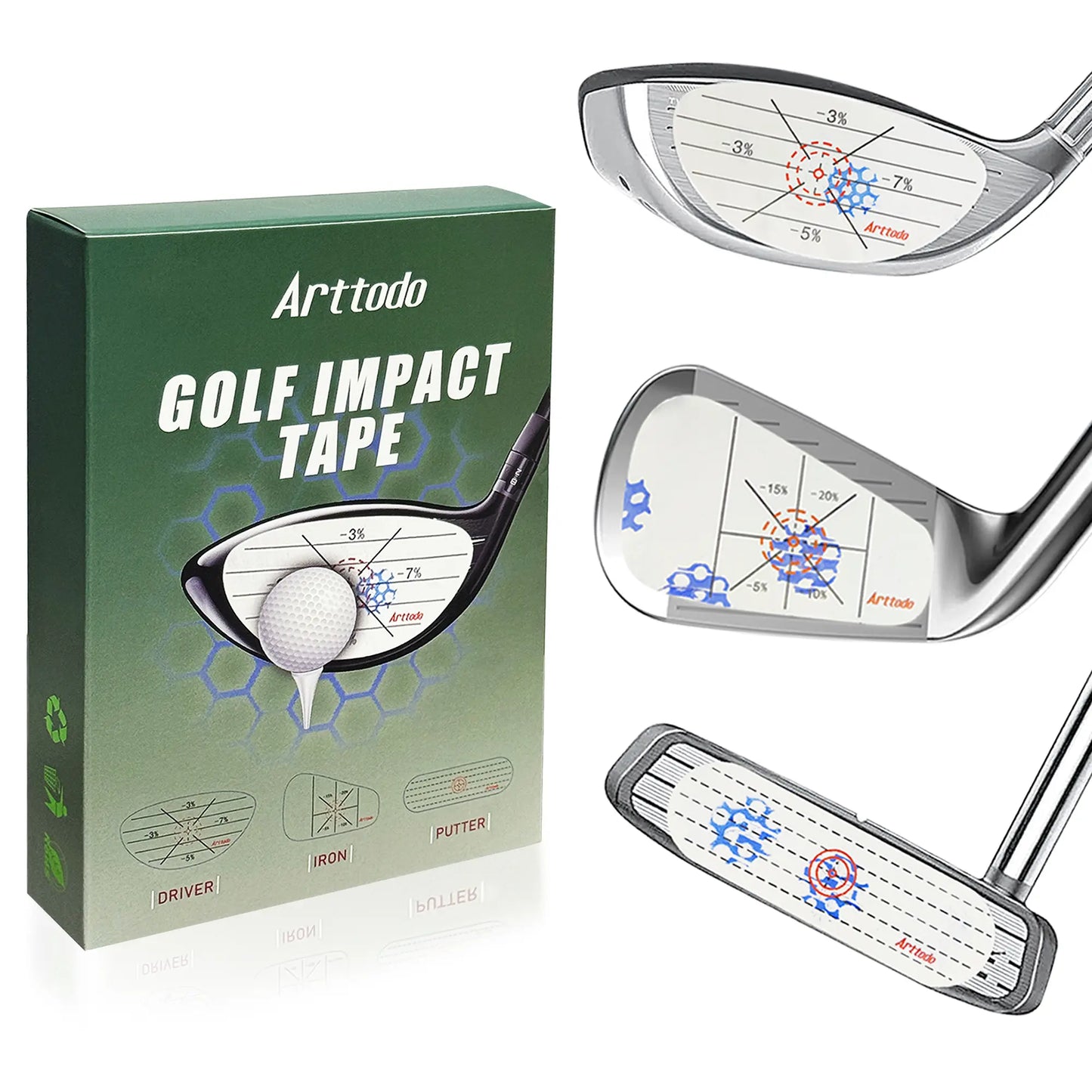Golf Impact Tape, Golf Impact Sticker, Golf Ball Tracker, Self-Teaching Sweet Spot and Consistency Analysis, Golf Training Aids